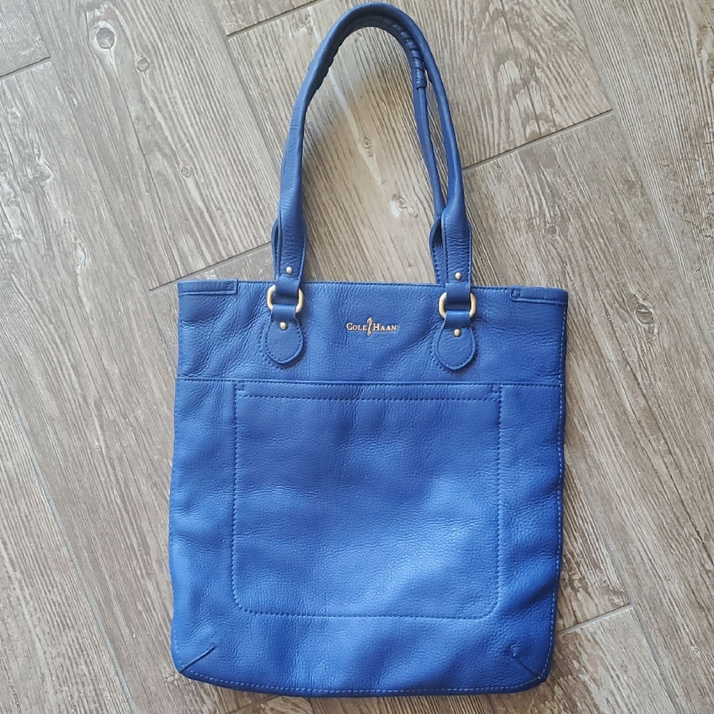 Cole Haan Royal Blue Pebbled Leather Shopper Tote Handbag